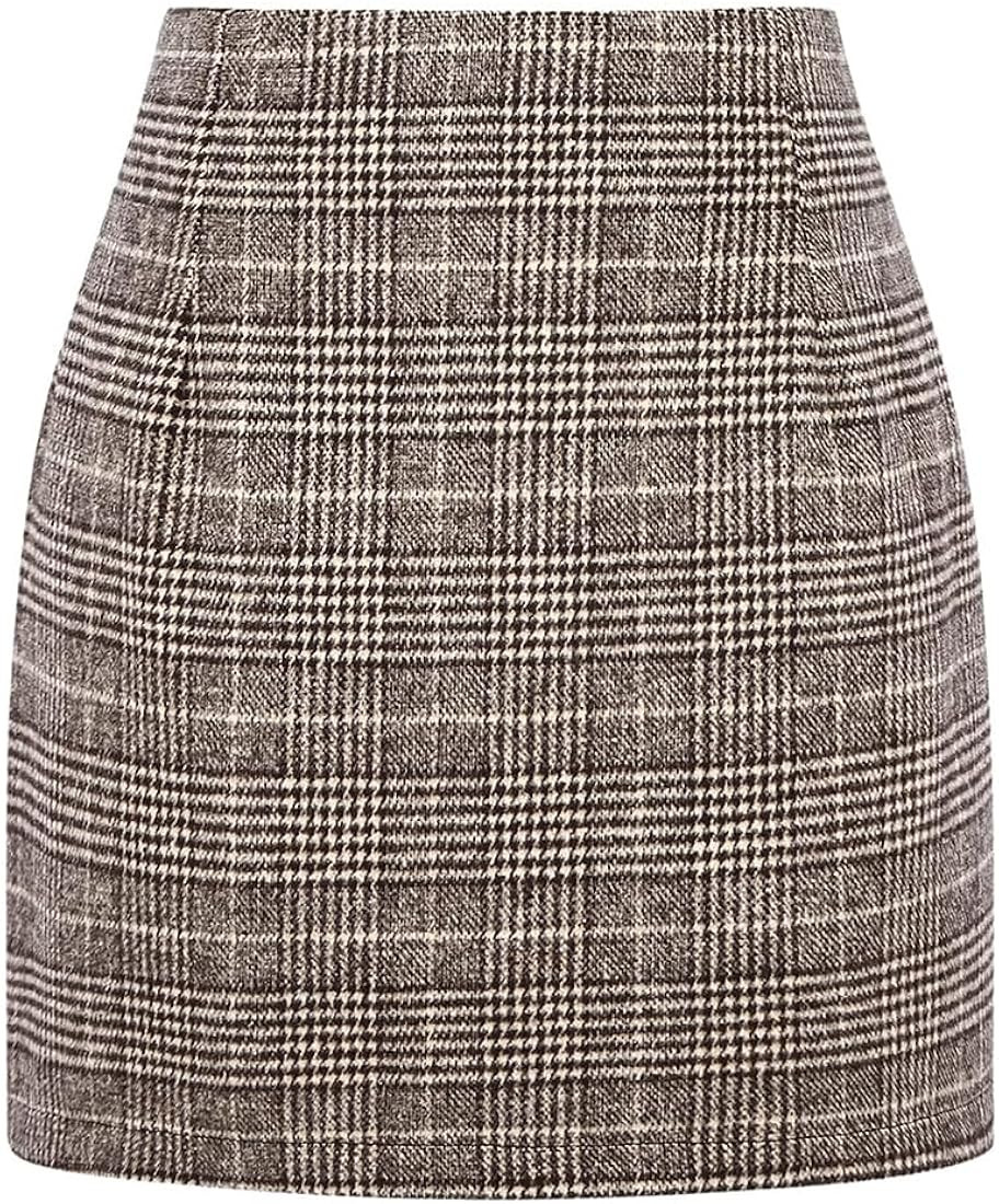 Plaid Mini Skirt for Women High Waist A line Bodycon Pencil Fall Skirts | Amazon (US)