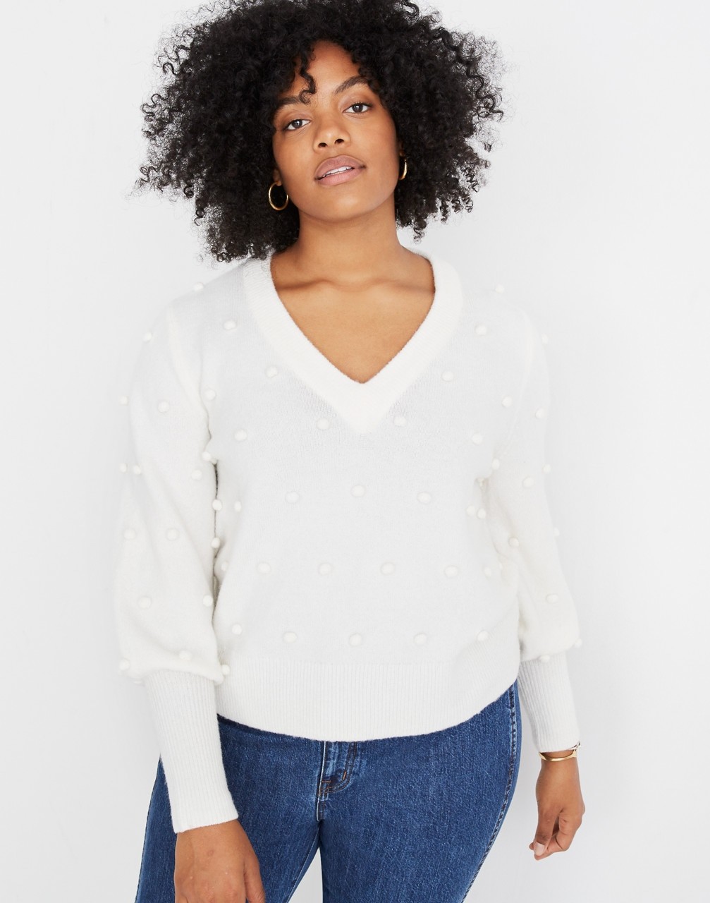 Bobble Dashwood V-Neck Sweater in Coziest Yarn | Madewell
