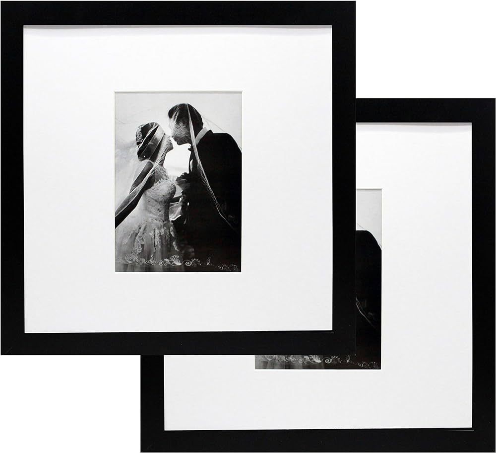 12x12 Black Wood Gallery Picture Frame with 5x7 Mat - Pack of Two Frames - Wide Molding - Great f... | Amazon (US)