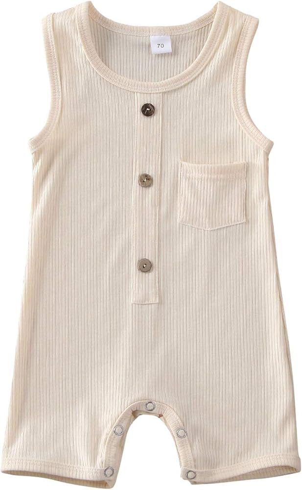 Baby Girl Boy Romper Bodysuit Solid Plain One Piece Jumpsuits Pajamas Sleeveless One Piece Baby C... | Amazon (US)