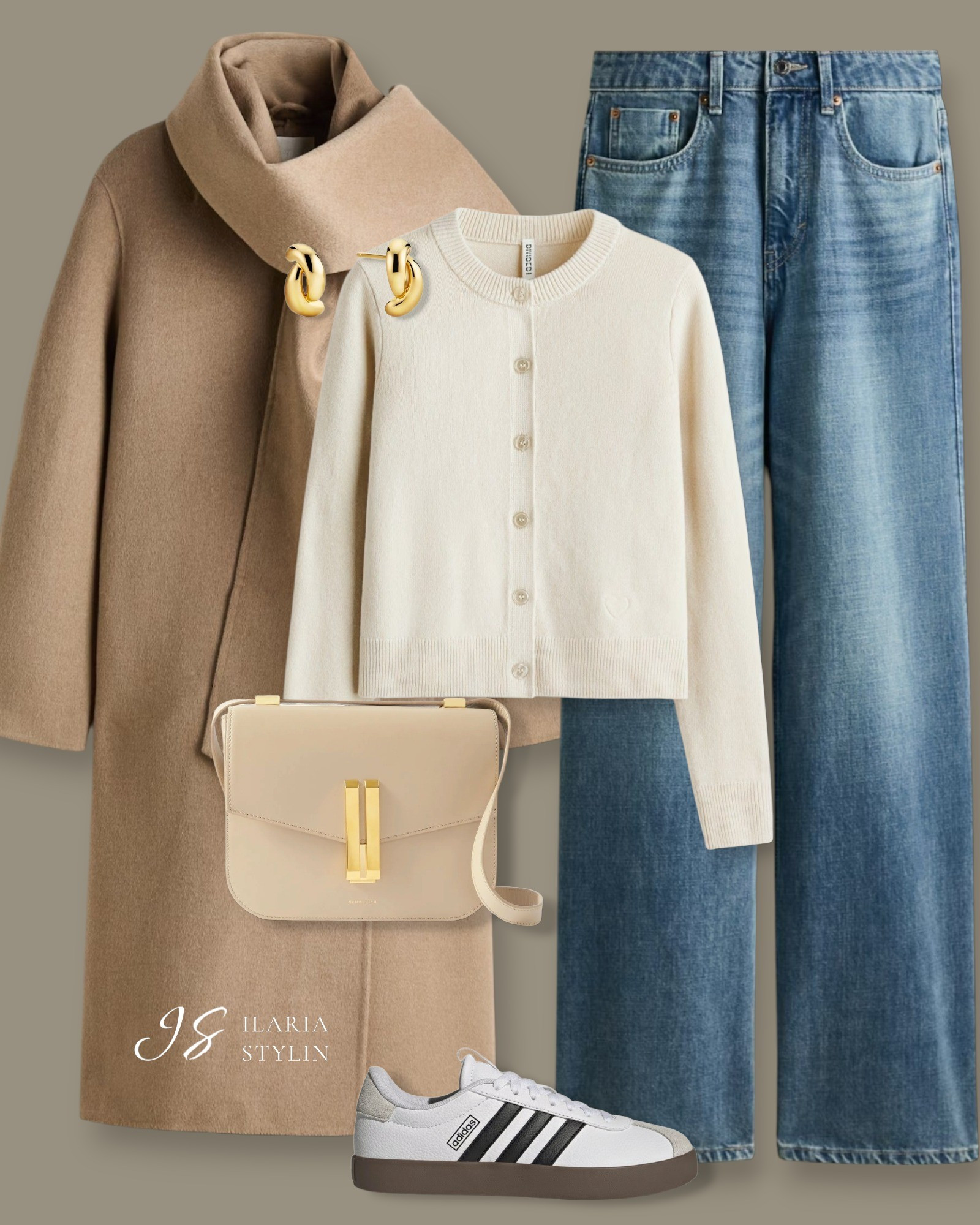 winter outfit, winter outfit ideas, outfit ideas, beige coat, wool-blend coat, scarf coat, cream cardigan, fine-knit cardigan, blue jeans, wide leg jeans, beige bag, crossbody bag, white sneakers, adidas sneakers, adidas vl court, casual outfit, casual chic outfit

#LTKootd #LTKSeasonal #LTKWorkwear