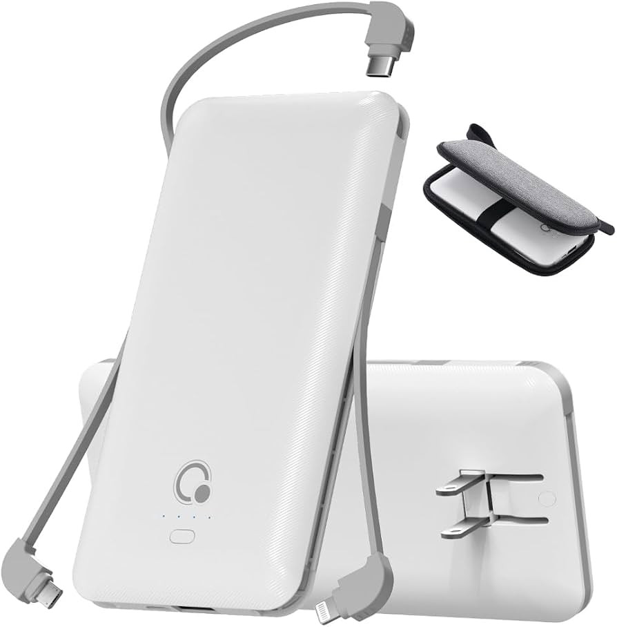 Portable Charger with Built-in Cables and AC Wall Plug, USB C External Battery Pack, 10000mAh Tra... | Amazon (US)