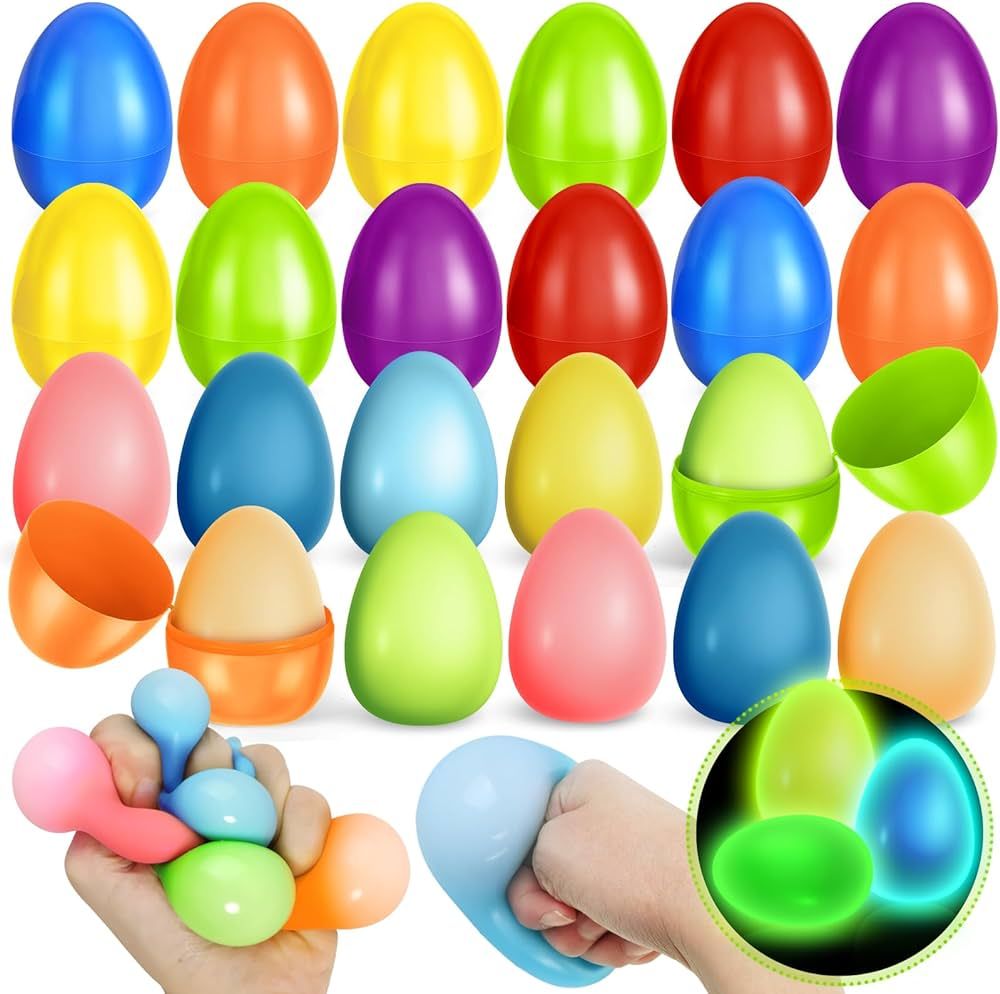 SpringFlower 12pcs Prefilled Easter Eggs with Glow in The Dark Squeeze Egg Toys for Kids Easter E... | Amazon (US)