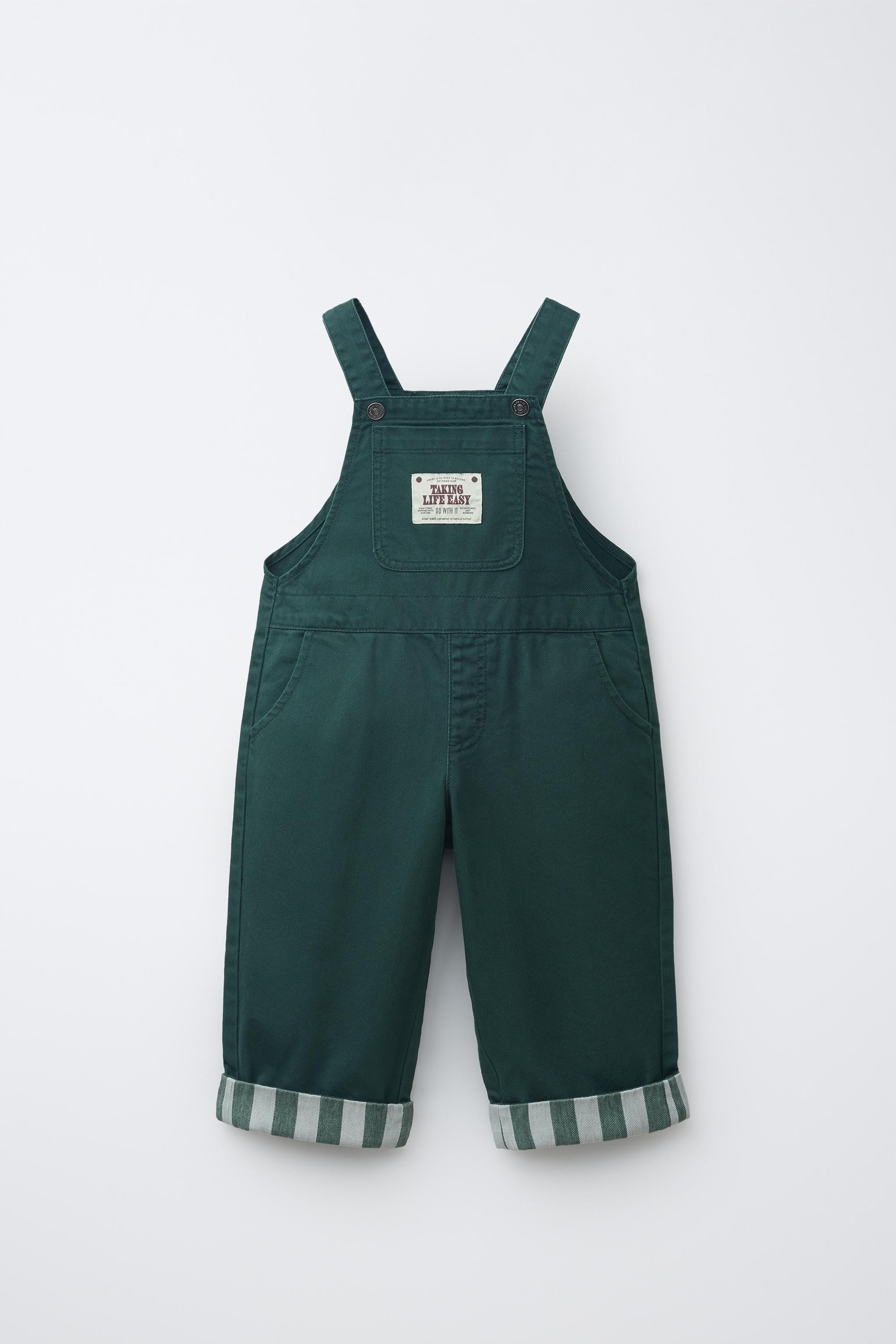 LONG STRIPED TWILL OVERALLS WITH CUFFED HEM | Zara US