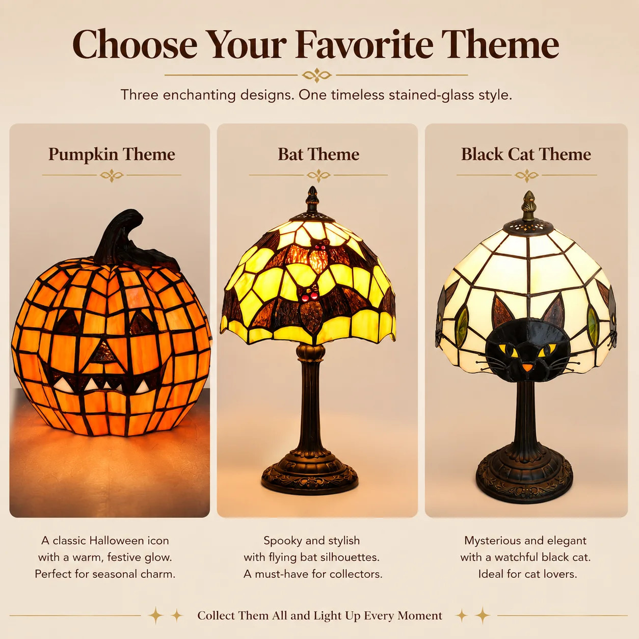 Tiffany Style Resin Themed Table Lamp, Gothic Accent Lamp with Bat, Black Cat or Pumpkin Design, ... | Walmart (US)