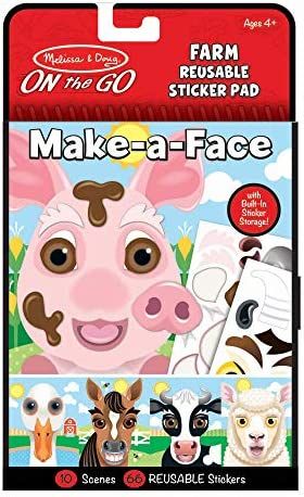 Melissa & Doug On The Go Make-a-Face Reusable Sticker Pad Travel Toy Activity Book – Farm Anima... | Amazon (US)
