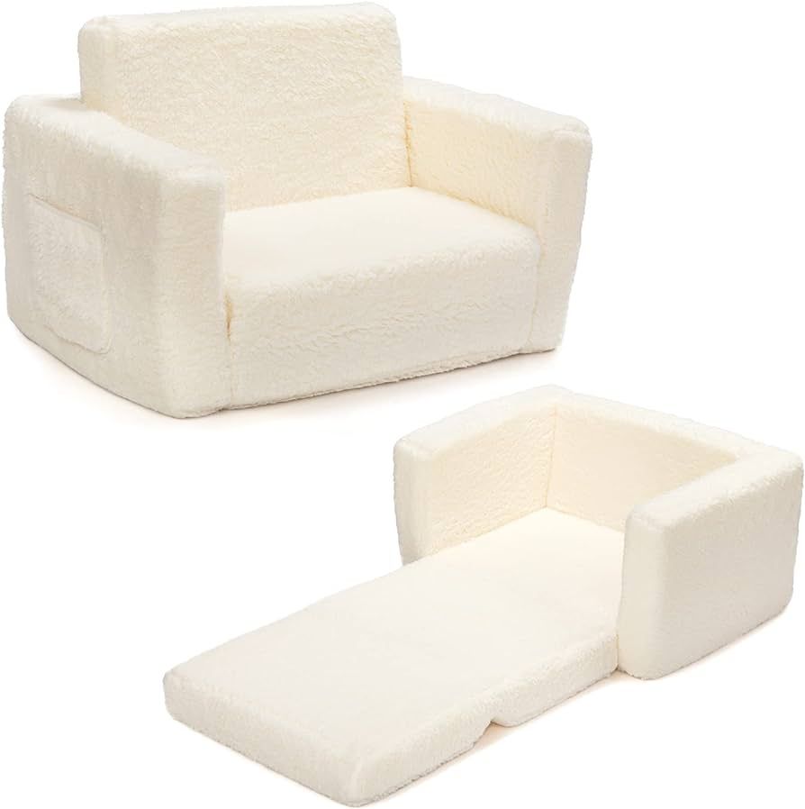 ALIMORDEN 2-in-1 Flip Out Cuddly Sherpa Kids Couch, Convertible Sofa to Lounger, Cream | Amazon (US)