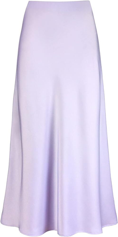 Women's Satin High Waisted Maxi Skirts Hidden Elasticized Waistband A Line Long Skirt | Amazon (US)