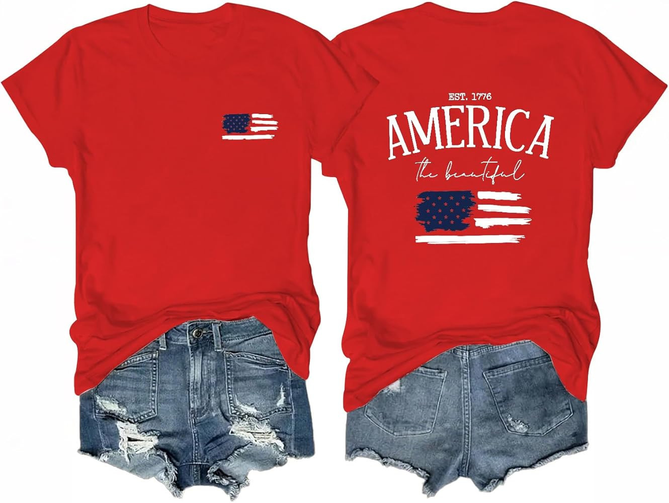 Women's 4th of July Outfits USA Shirt Memorial Day Red White and Blue Patriotic Shirts American F... | Amazon (US)