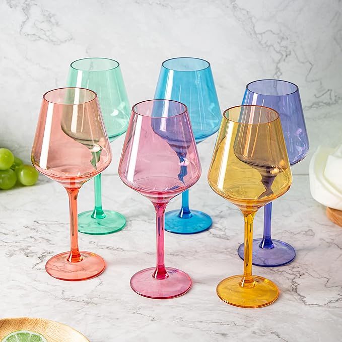 Shatterproof Tritan Stemmed Wine Glasses, Acrylic Glasses Tritan Drinkware, Unbreakable Colored |... | Amazon (US)