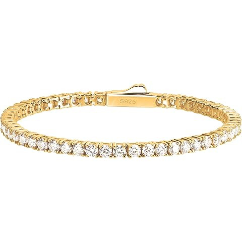 PAVOI 14K Gold Plated 3mm Cubic Zirconia Classic Tennis Bracelet | Gold Bracelets for Women | Siz... | Amazon (US)