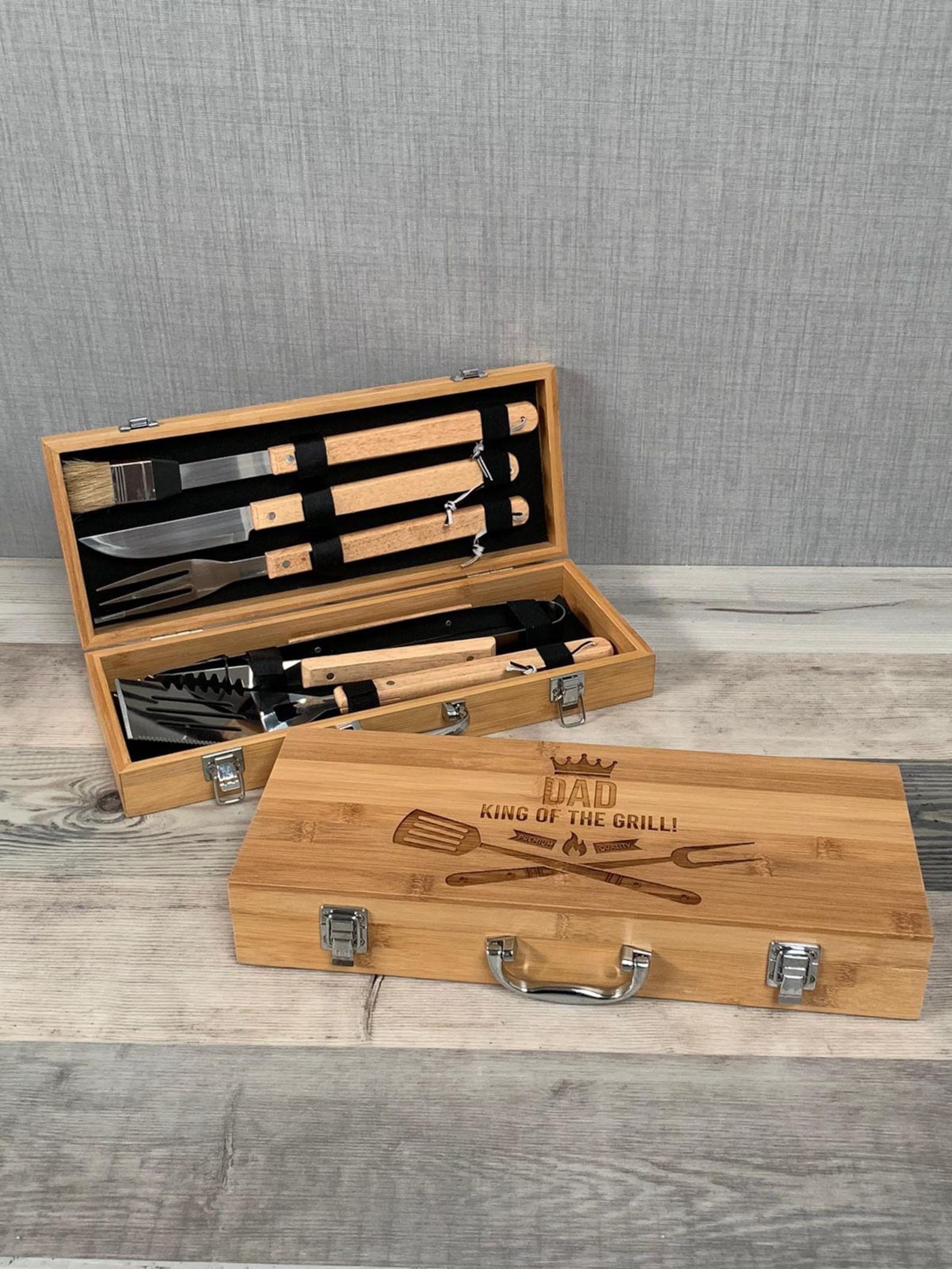Personalised Wooden Barbecue Set - Engraved Barbecue Tools - Grill Tools - Fathers Day Gift - Gif... | Etsy (US)