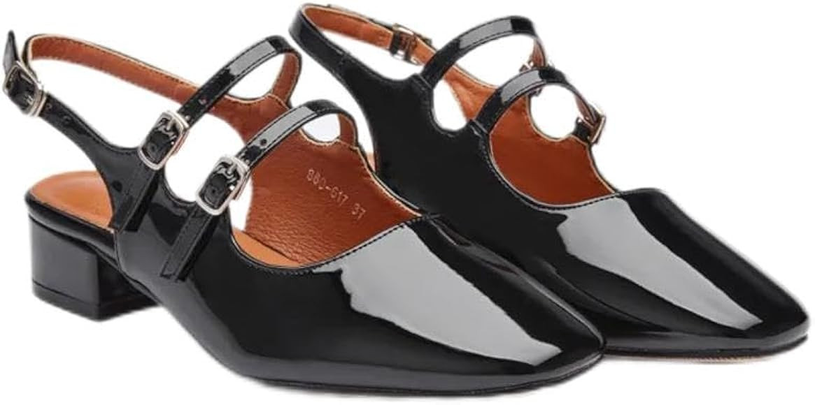 NEWBELLA Womens Chunky Low Heel Slingback Pumps Adjustable Ankle Buckle Slip On Sandals Double Ba... | Amazon (US)