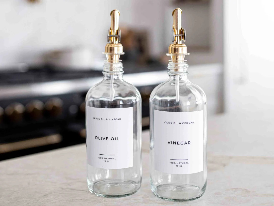 Olive Oil & Vinegar Clear Glass Bottles - Etsy | Etsy (US)