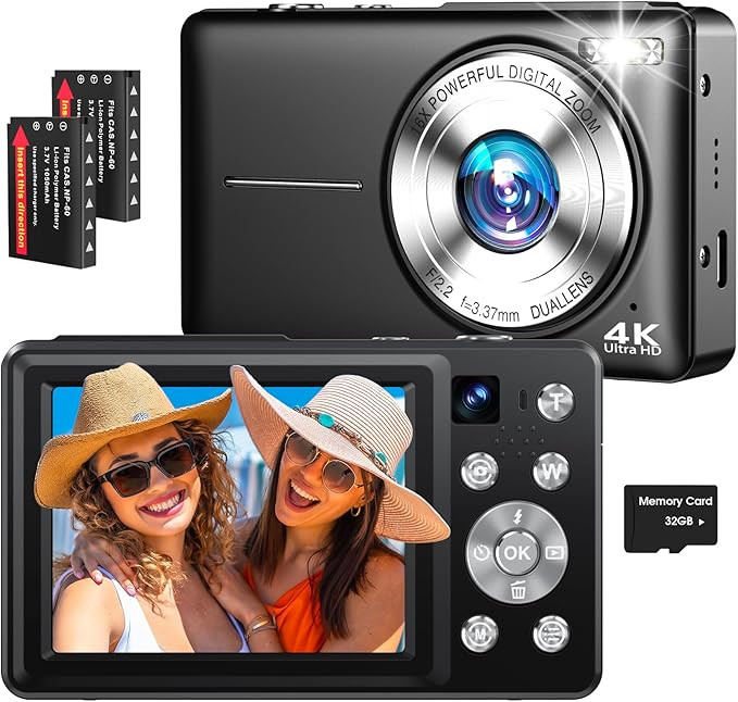 4K Digital Camera, 64MP Autofocus Vlogging Camera with Dual Lens, 16X Digital Zoom YouTube Compac... | Amazon (US)