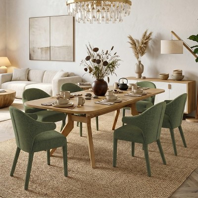 Modern 78"–96" Extendable Dining Table Set 6–8 People with Butterfly Leaf and 6 Green Armrest Chairs, Wood Trestle Base Dining Room Set-Panipeachy | Target
