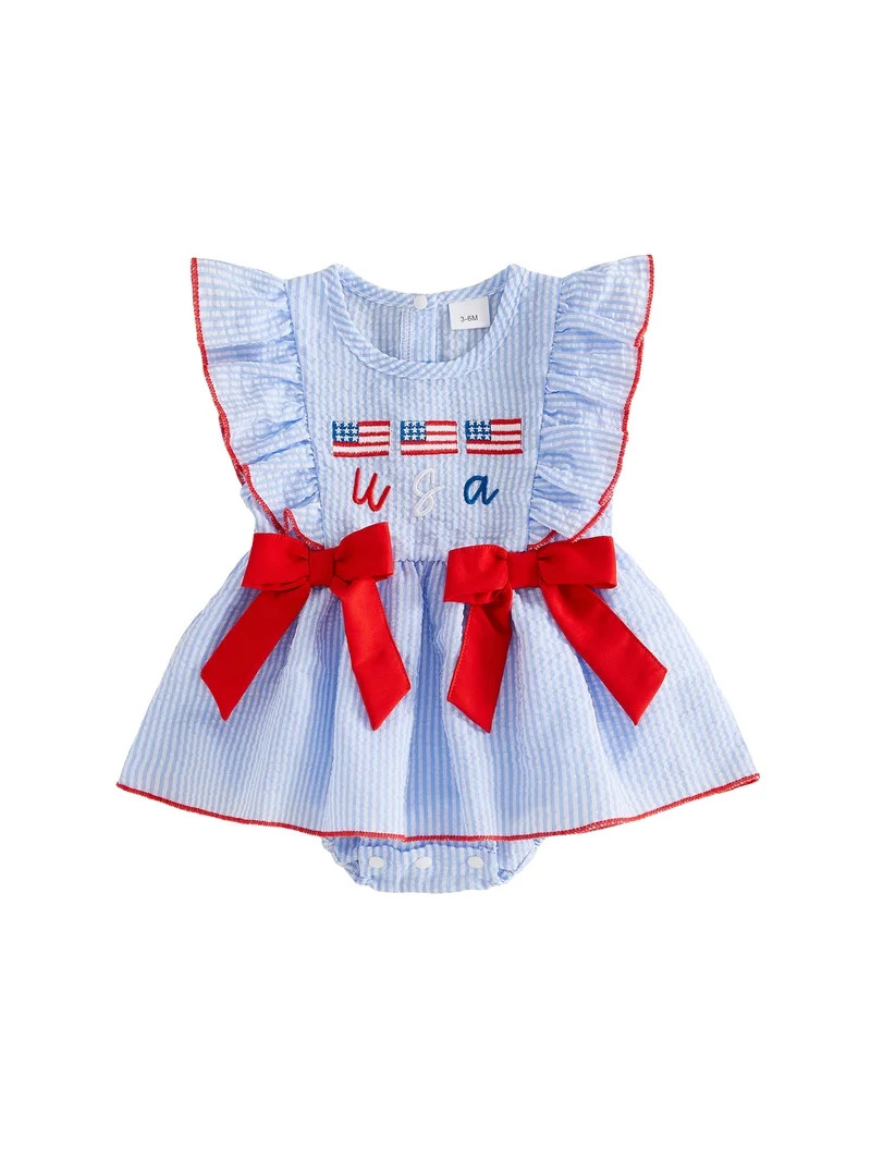 Loicainy Baby Toddler Girls 4th of July Romper Dress 3 6 12 18 Months Flag Letter Embroidery Shor... | Walmart (US)