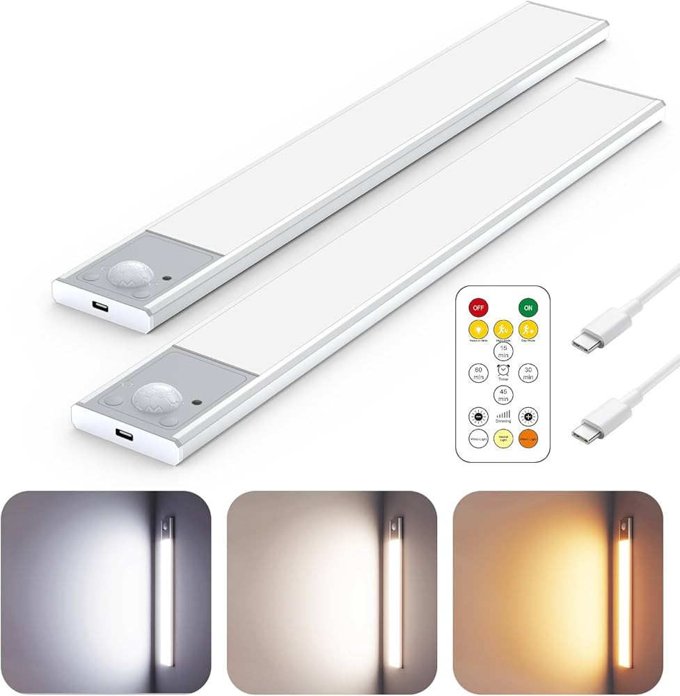 56LED Under Cabinet Lighting Wireless, 12'' Motion Sensor Light Indoor Rechargeable Under Cabinet... | Amazon (US)