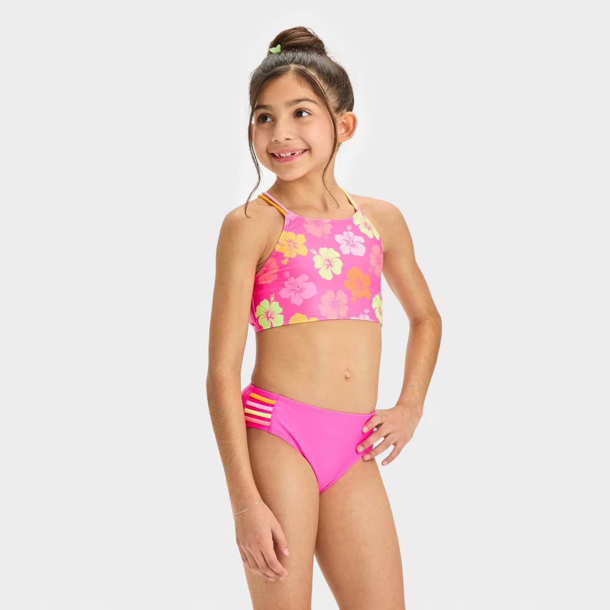 Girls' Hibiscus Pop Floral Printed Bikini Set - Cat & Jack™ Pink | Target
