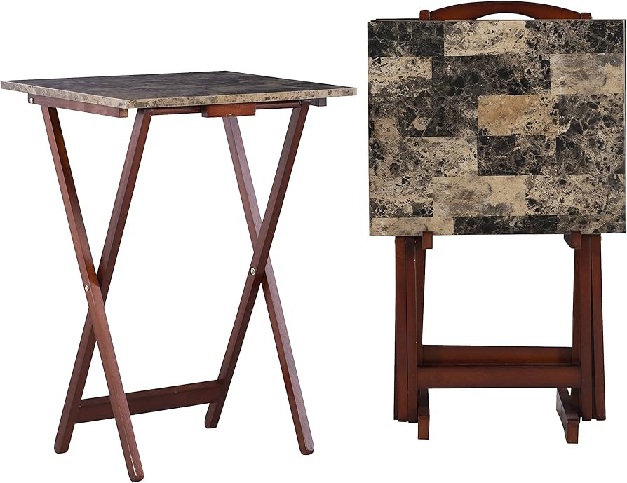 Linon Home Decor Tray Table Set, Faux Marble, Brown | Amazon (US)