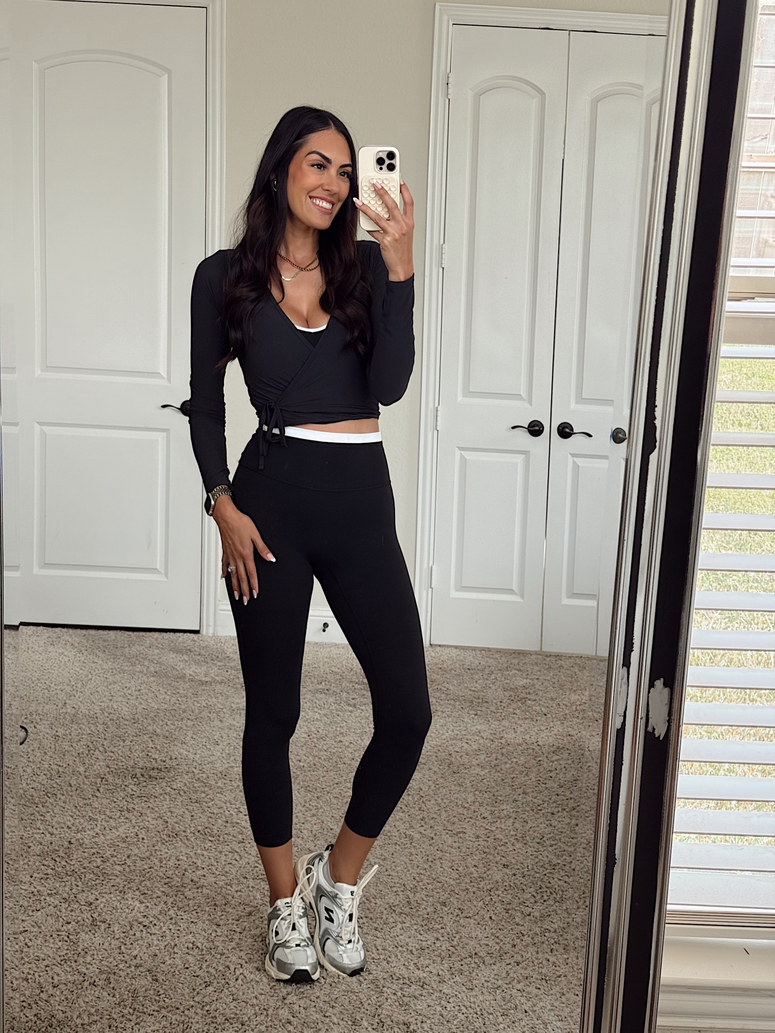 Small in top and wrap
Small short on leggings. It is super stretch so size down 