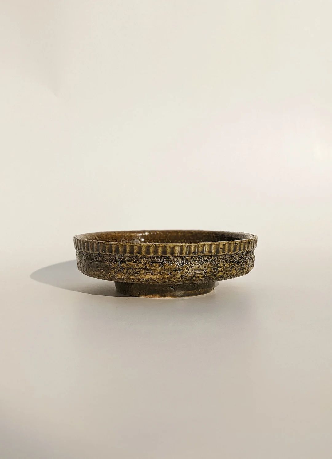 Vintage Olive Green Ceramic Shallow Bowl | Modernist Textured Glaze Pottery Fruit Bowl | MCM Styl... | Etsy (US)