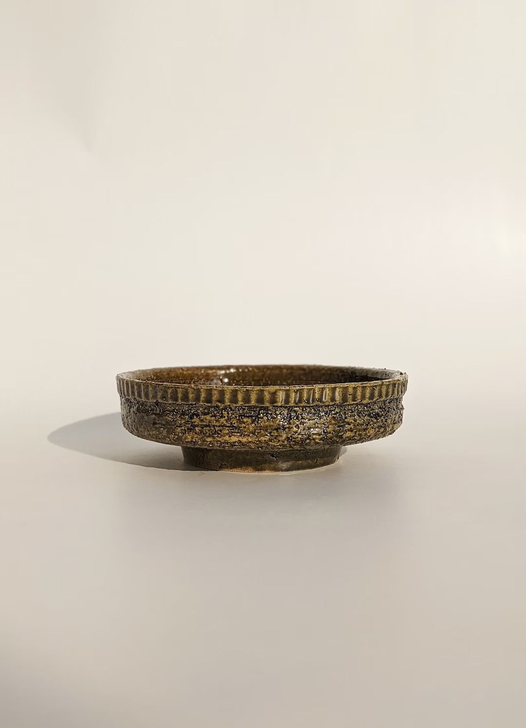 Vintage Olive Green Ceramic Shallow Bowl | Modernist Textured Glaze Pottery Fruit Bowl | MCM Styl... | Etsy (US)