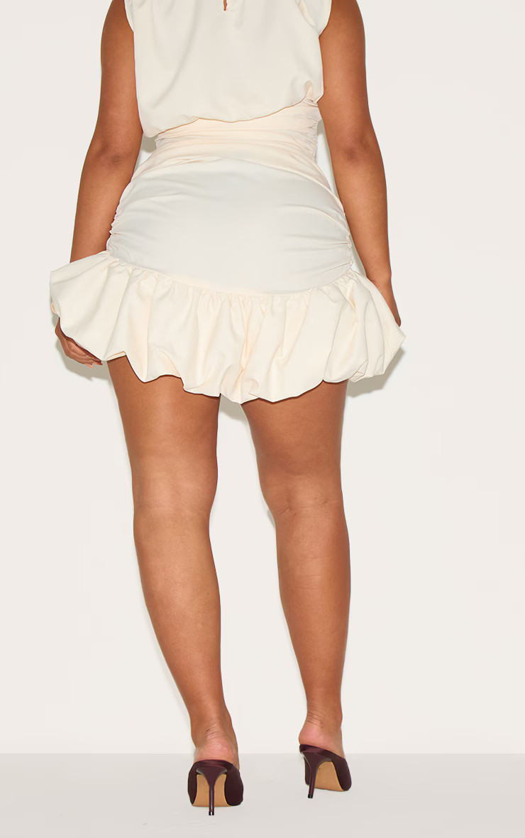 Shape Cream Ruched Dropped Hem Puffball Mini Skirt | PrettyLittleThing US