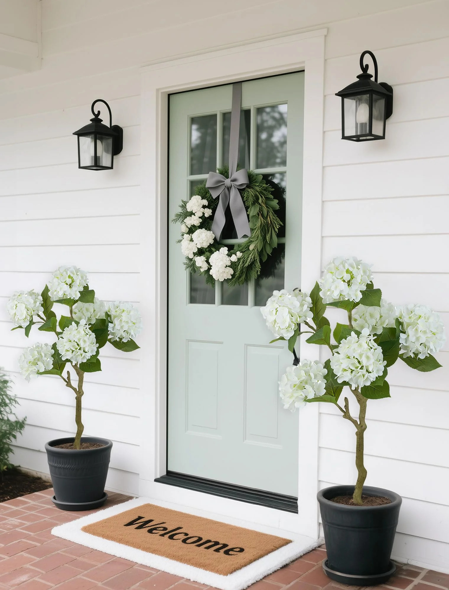 Nuptio 2 Pack Artificial Hydrangea Tree,  Faux Flower Plants for Floor Indoor Outdoor Front Porch... | Walmart (US)