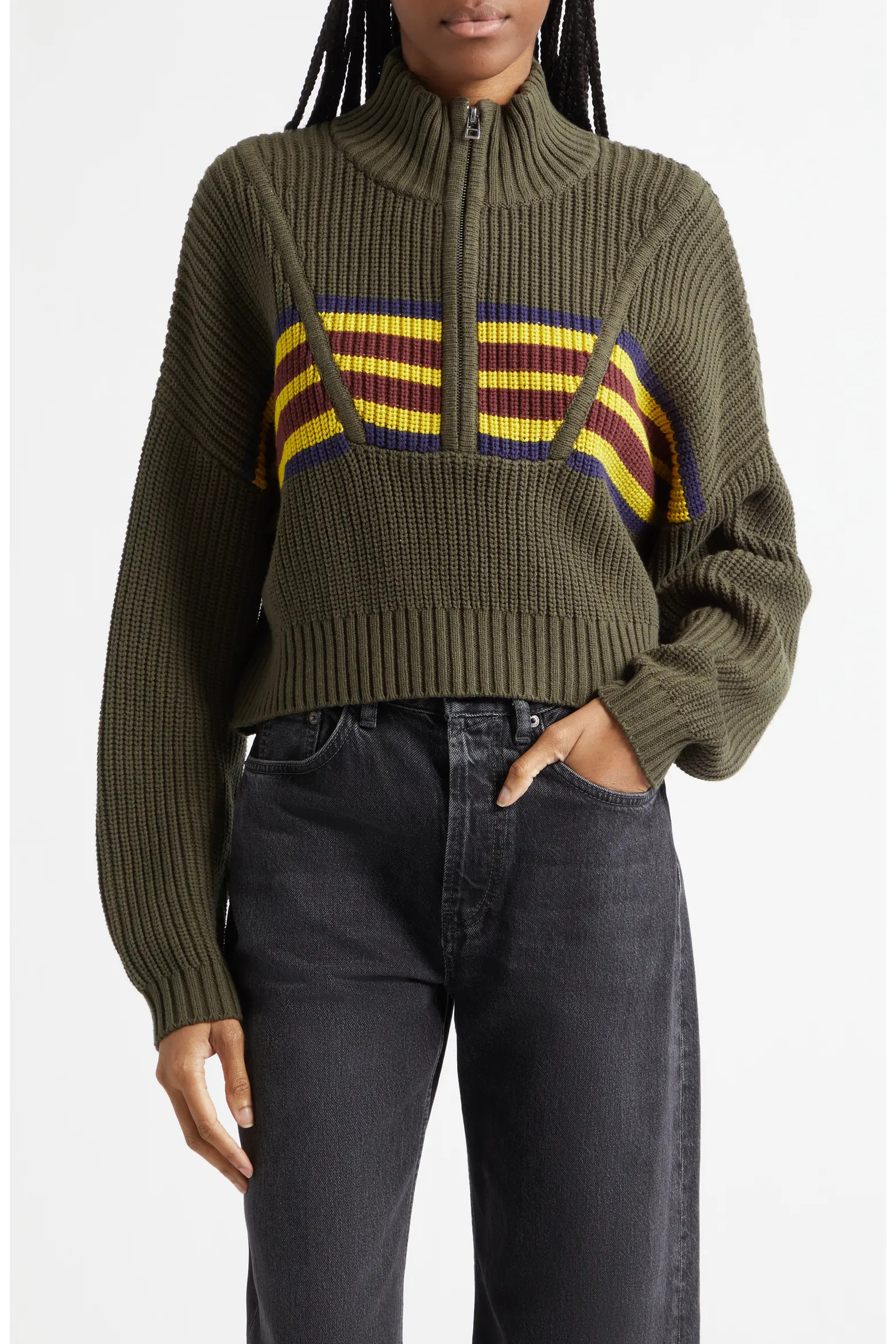 Hampton Stripe Half Zip Crop Sweater (Women) | Nordstrom | Nordstrom