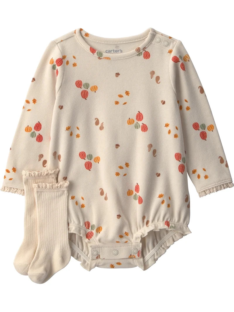 Carter's Child of Mine Baby Girl Bubble Romper and Sock Set, 2-Piece, Sizes 0/3-24 Months | Walmart (US)
