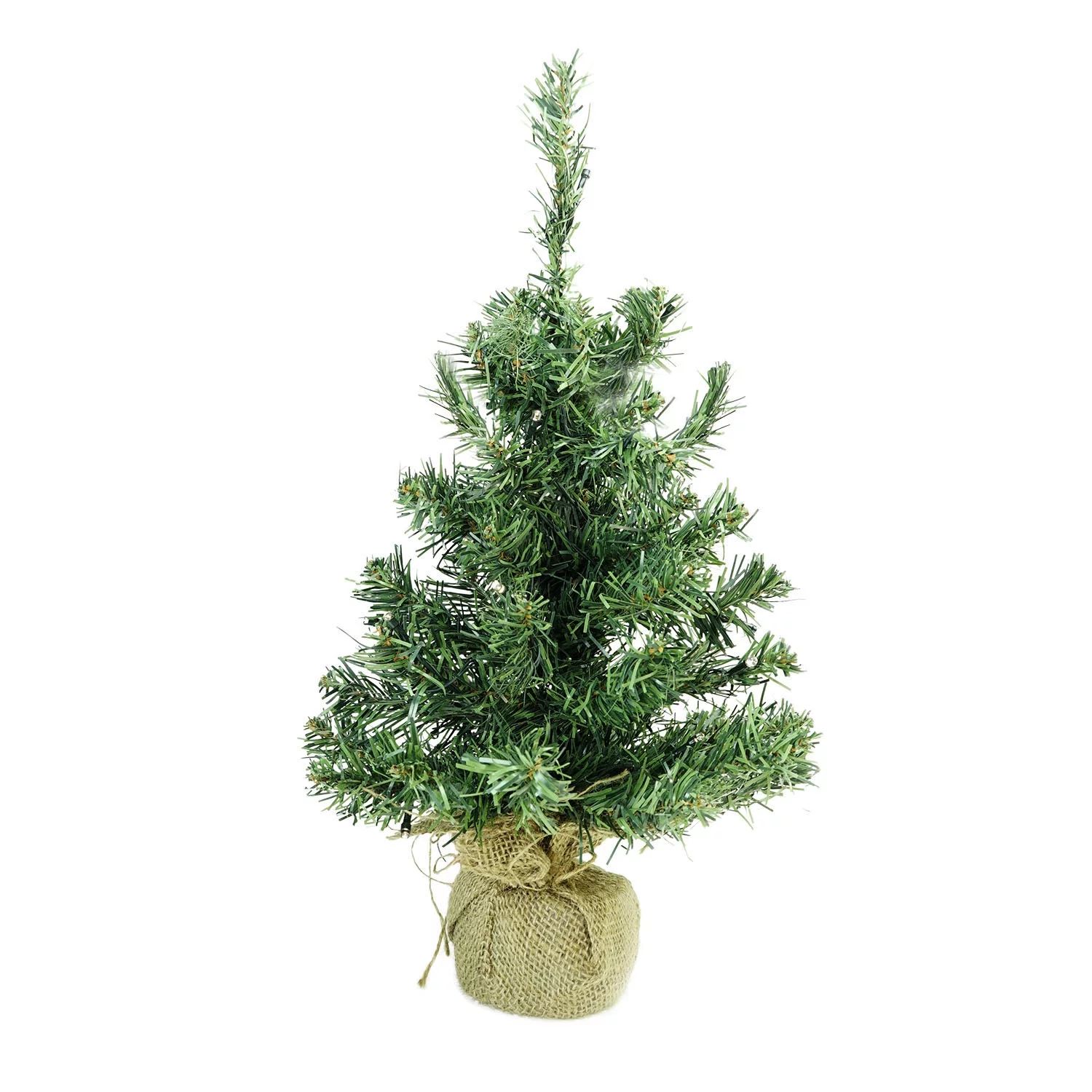 18" Pre-Lit Two-Tone Green Pine Artificial Christmas Tree in Burlap, Clear LED Lights | Walmart (US)