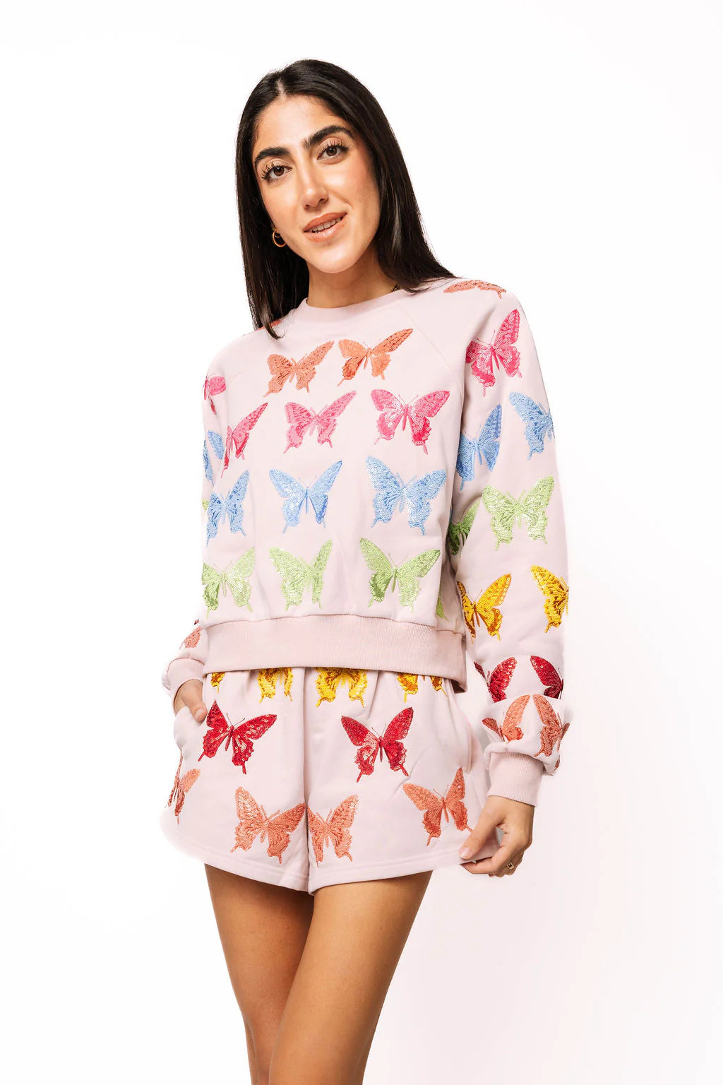 Light Pink Multi Butterfly Sweatshirt | Queen of Sparkles