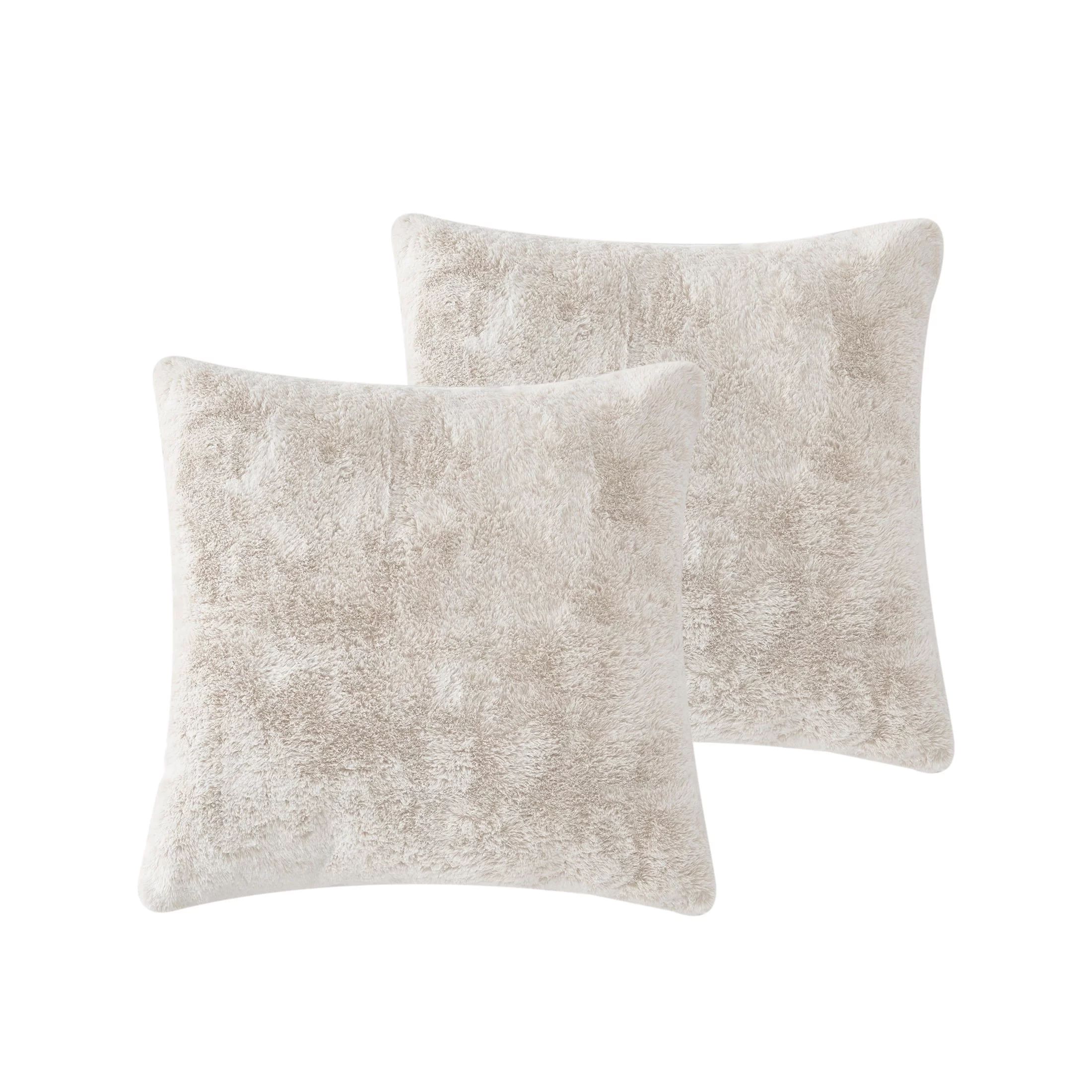 Better Homes & Gardens Faux Tipped Fur Decorative Pillows, 20" x 20", Beige, Set of 2 - Walmart.c... | Walmart (US)