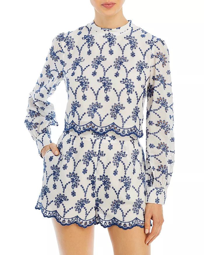 Embroidered Eyelet Long Sleeve Top | Bloomingdale's (US)