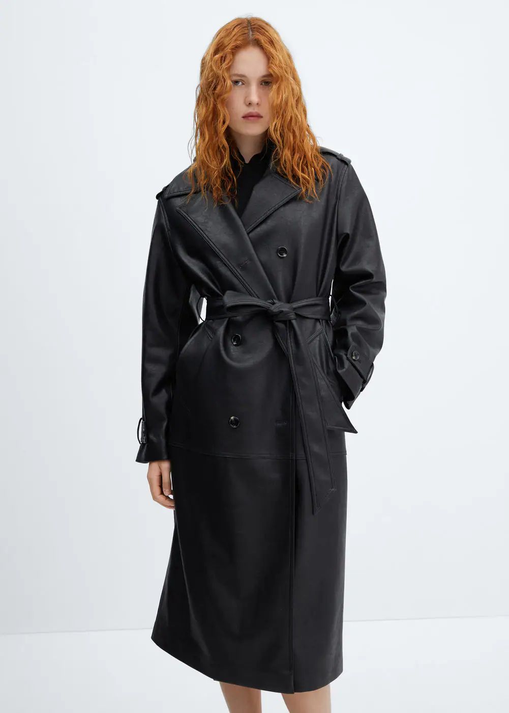 Oversize leather-effect trench coat | MANGO (US)