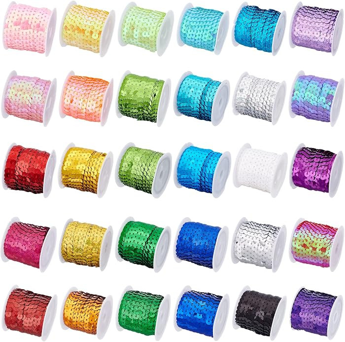 PH PandaHall 30 Color Flat Sequin Strip 6mm Spangle Flat Sequins Paillette Trim String Sequins Ri... | Amazon (US)