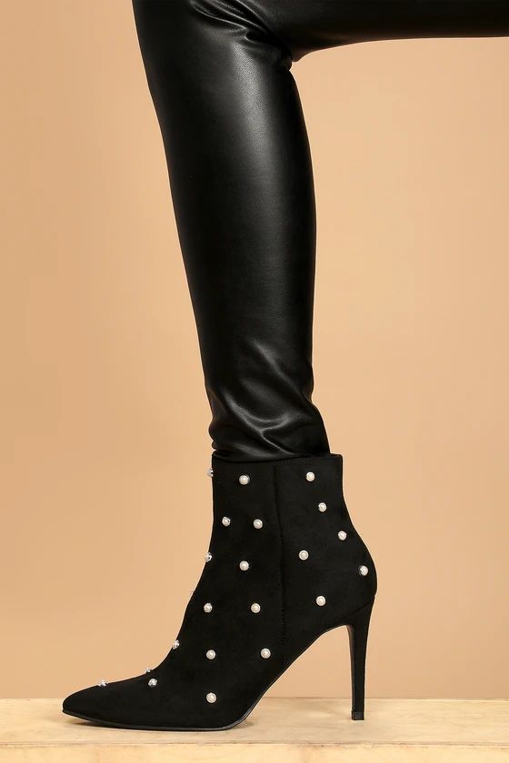 Selenah Black Pearl Pointed Toe Ankle Booties | Lulus (US)