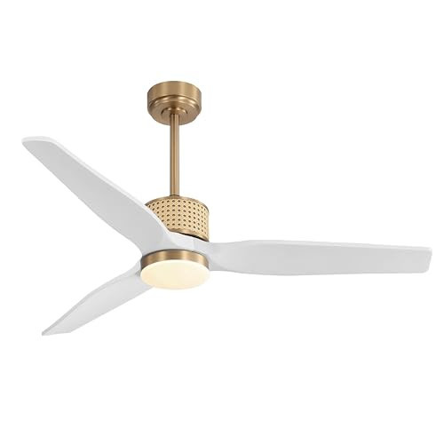 LEDLUX 52" Ceiling Fan with Light – Remote Control, Solid Wood, Quiet Reversible DC Motor, White/Gold Finish, Includes 4.5"/12" Downrods, Noiseless Ceiling Fan for Bedroom, Living Room, Porch | Amazon (US)