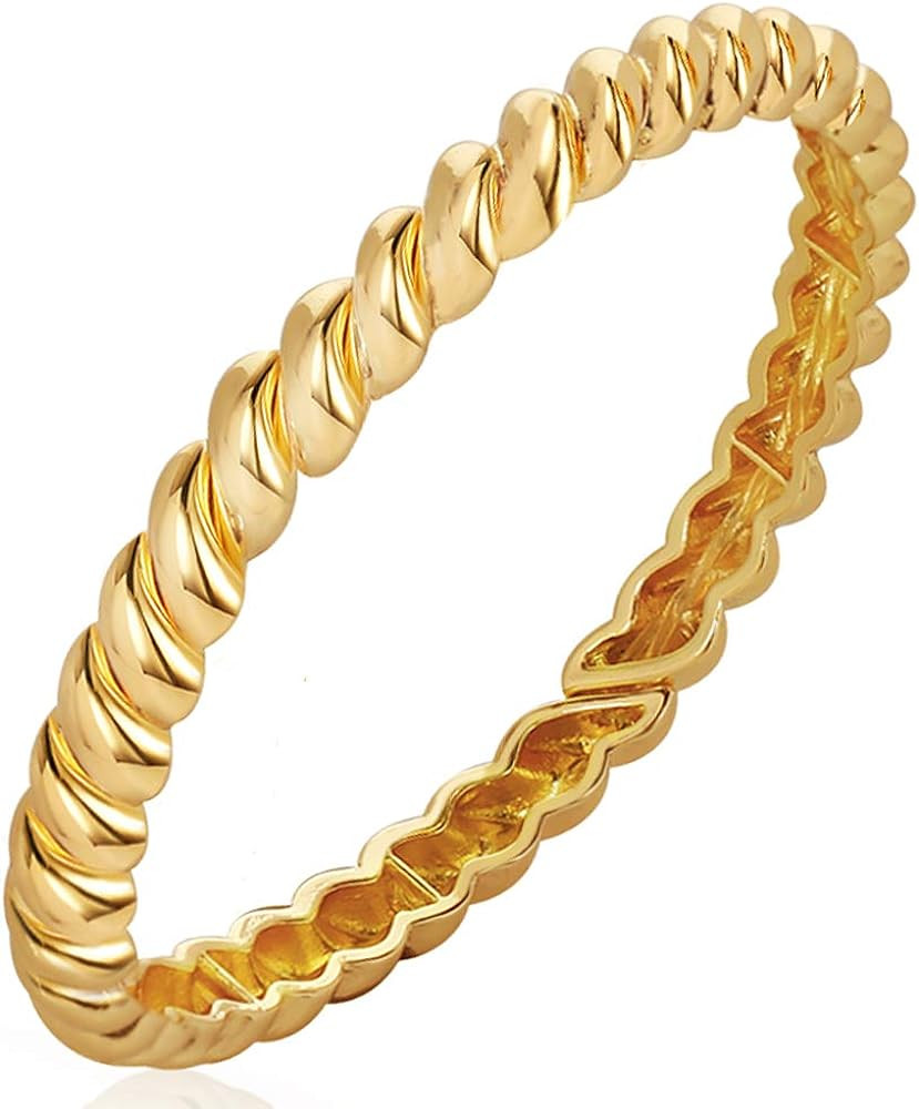 FAMARINE Twisted Thin or Chunky Bangle Bracelet in 14K Gold Plated, Stretchable Elastic Bracelet ... | Amazon (US)