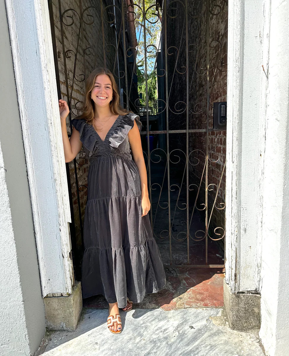 Savannah Midi Dress Metalic Velvet | Madison Mathews