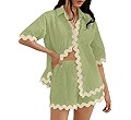ZESICA Womens 2024 Summer Two Piece Sets Casual Short Sleeve Shirts and Shorts Matching Set Vacat... | Amazon (US)