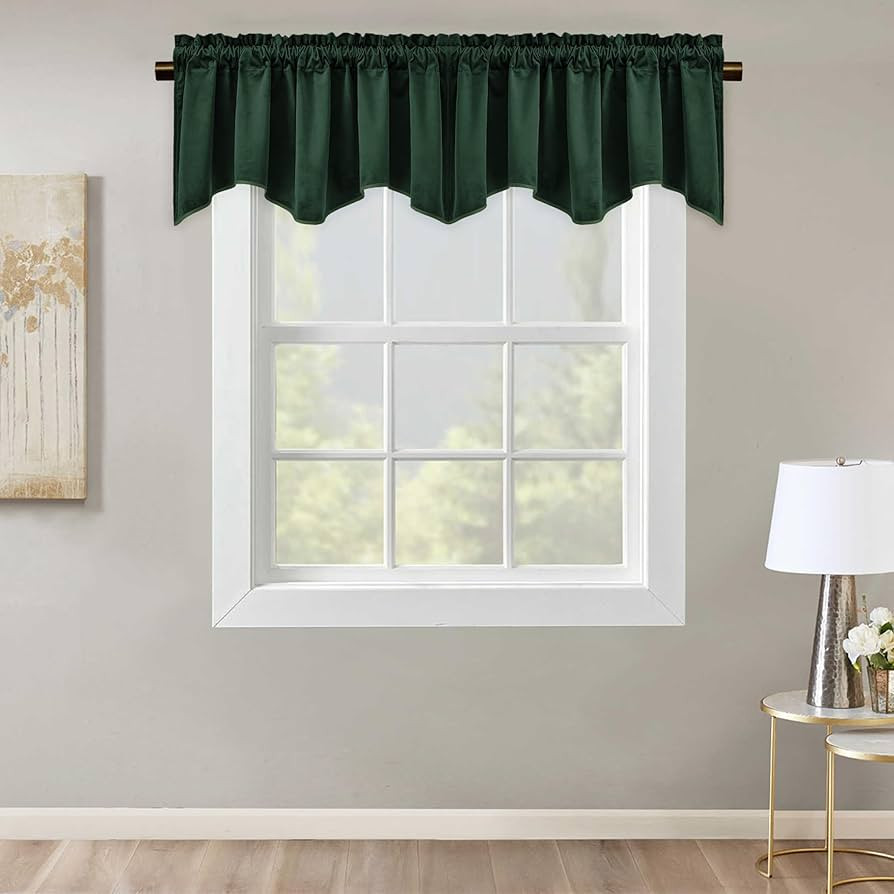 StangH Christmas Dark Green Velvet Valance Super Soft Privacy Scalloped Tier Short Curtains for K... | Amazon (US)