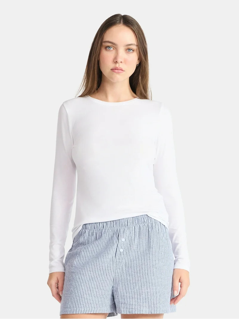 No Boundaries Crewneck Tee with Long Sleeves, Women's XXS-XXL | Walmart (US)