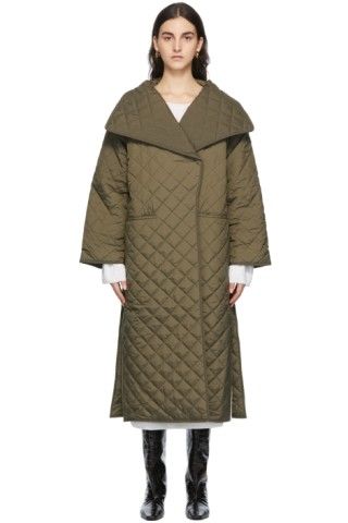 Khaki Quilted Coat | SSENSE