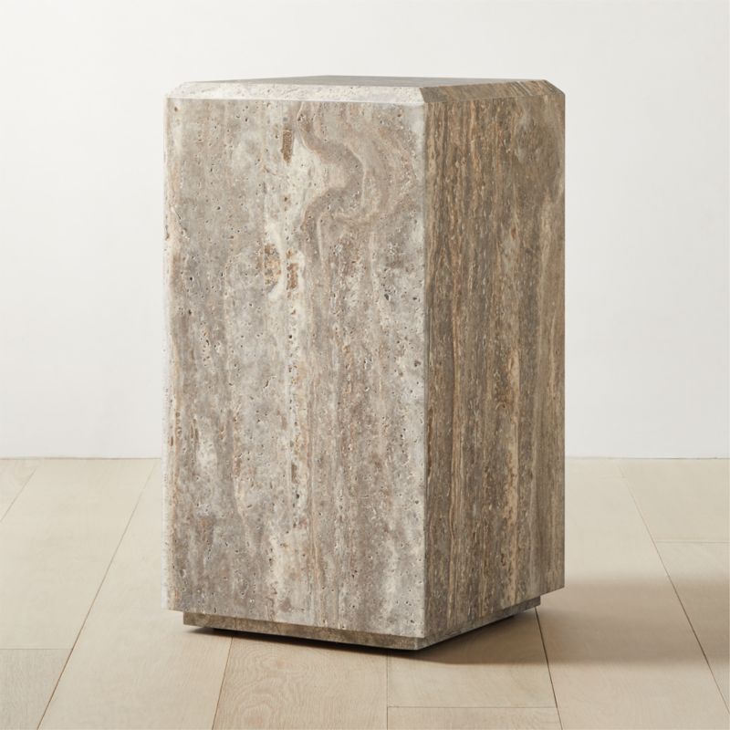 Tura Small Brown Modern Travertine Pedestal Table + Reviews | CB2 | CB2