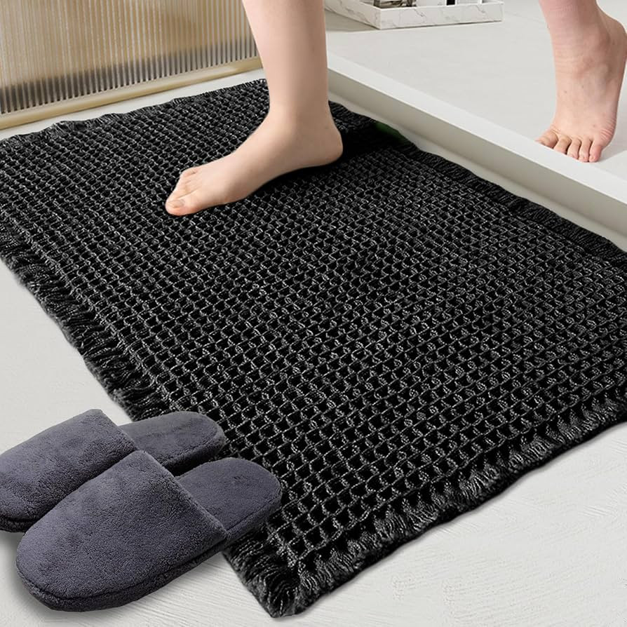 ZALL Waffle Bath Mat Black Super Absorbent Non Slip Bathroom Rug,Rhombus Geometric 24x36inch,Mach... | Amazon (US)