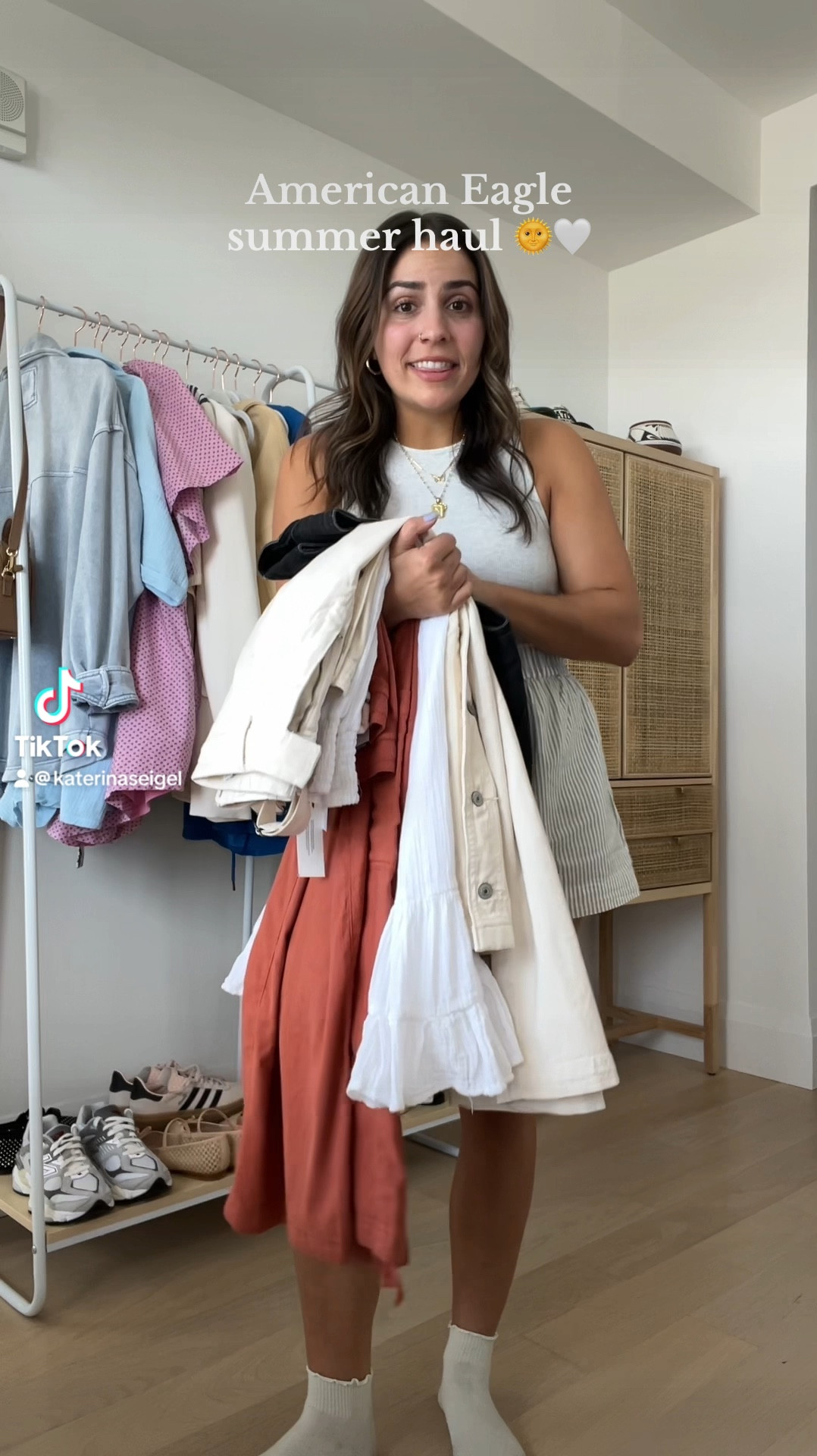 American eagle haul! 💓 here are some of my spring + summer favorites! All true to size, M & on sale 25% off right now! 

#LTKFindsUnder50 #LTKSeasonal #LTKSaleAlert