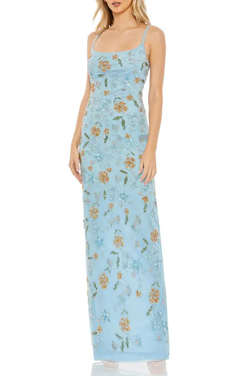 Mac Duggal Floral Beaded Sheath Gown in Powder Blue at Nordstrom, Size 14 | Nordstrom
