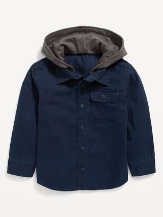 Hooded Button-Front Twill Shirt for Toddler Boys | Old Navy (US)